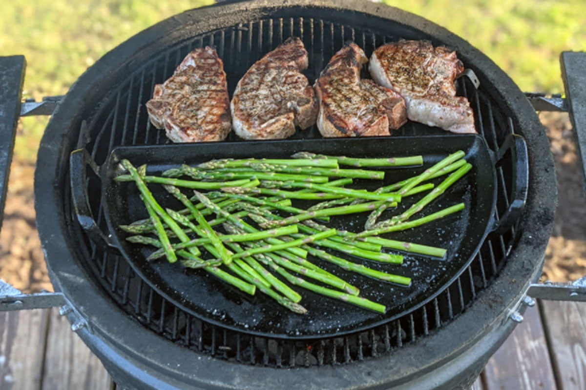 3-in-1 Grill Accessory - in Cast Iron! This cast iron Drip 'N Griddle Pan has the same three functions many of you know and love about our other pans, but now made in cast iron. That means you get a non-stick surface, a perfect companion for searing up a ribeye and no more warping over direct high heat!